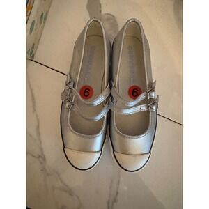 Converse Chuck Taylor Mary Jane Strap genuine Leather Silver Womens‎ Shoes Sz 6